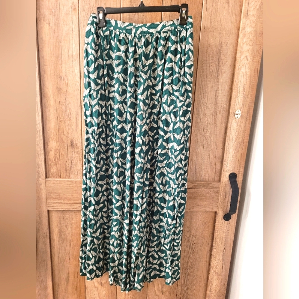 ANTHROPOLOGIE MAEVE Green and White Wide Leg Pants size small w/ side pockets